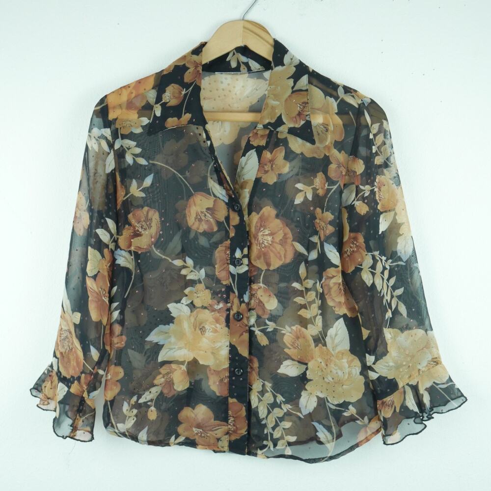 Vintage M‎ Top Y2K Fairy Grunge Ruffle Sheer Ethereal Dainty Feminine Whimsigoth